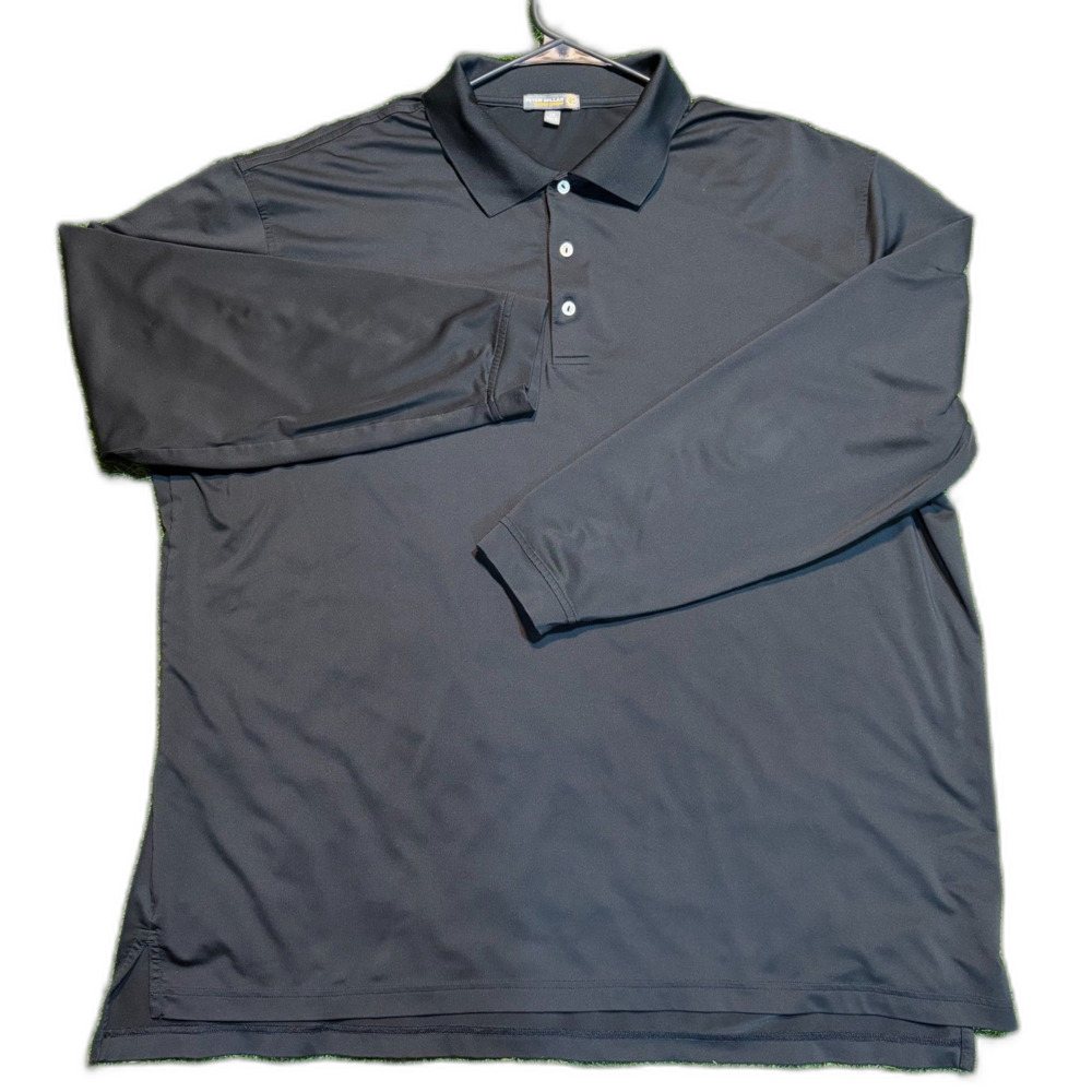 Peter Millar Summer Comfort Mens Long Sleeve Polo Solid Black 2XL Pullover
